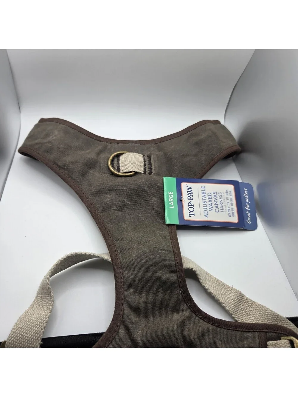 Top Paw Dog Harness Adjustable Waxed Canvas Brown Earthy Large